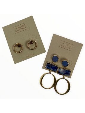 NWT Nordstrom Set of Two Earrings Hoop Studs Stone Dangle Drop Geometric New